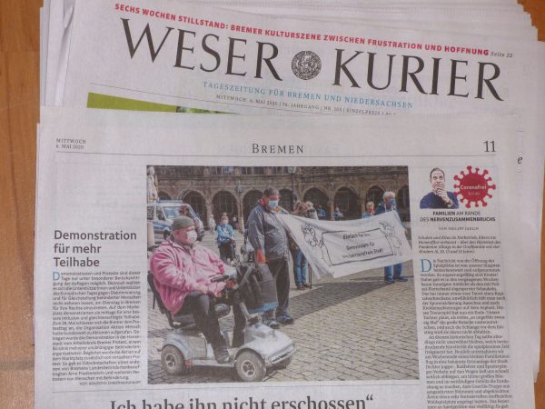 Bericht im Weser Kurier vom 6. Mai 2020