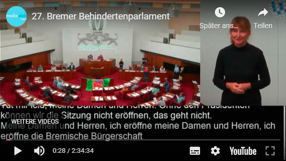 Bildschirmfoto der Aufzeichnung des 27. Bremer Behindertenparlaments